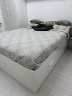 Lit 160cmx200cm avec compartiments blanc, Huis en Inrichting, Slaapkamer | Bedden, Ophalen, Wit, Tweepersoons, 200 cm