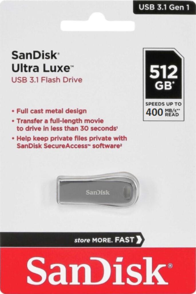 SanDisk Ultra Luxe USB 3.2 USB-Stick 512 GB 400 MB/s, Computers en Software, USB Sticks, Nieuw, 512 GB, Verzenden