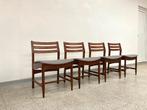 Set van 4 vintage mid-century teakhouten eetkamerstoelen, Huis en Inrichting, Stoelen, Ophalen, Hout, Gebruikt, Scandinavisch