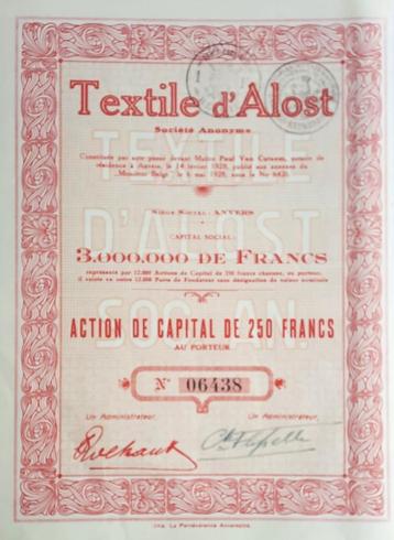 Textile d'Alost - Anvers - 1928 - action de capital de 250 f, Enlèvement ou Envoi, 1920 à 1950, Action