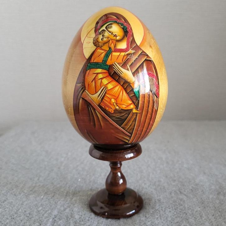 Houten ei 'Madonna en Kind', Antiek en Kunst, Curiosa en Brocante, Ophalen of Verzenden