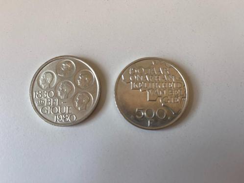 2 munten van 500 frank 150 jaar onafhankelijkheid Legend fra, Postzegels en Munten, Munten | België, Zilver, Zilver, Ophalen of Verzenden