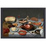 Stilleven met oesters, geroosterde kip, snoep en gedroogd fr, Antiek en Kunst, Verzenden