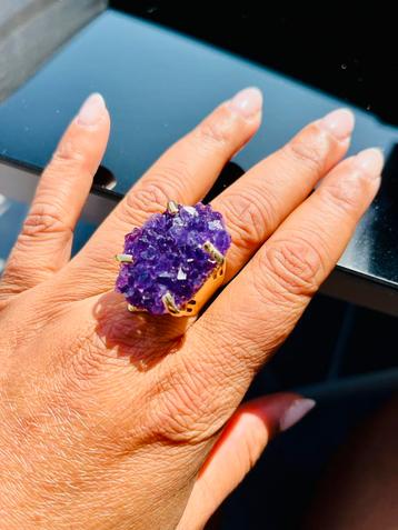 Amethist edelstenen ring verguld met 24k goud, Enlèvement ou Envoi, Femme ou Homme, Or, Comme neuf
