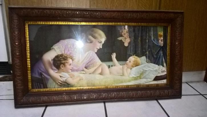 vintage lithografie moeder met kind fr. laubnitz  +-1920, Antiek en Kunst, Kunst | Litho's en Zeefdrukken, Ophalen