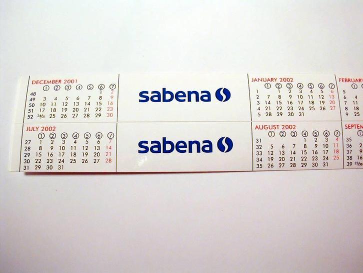 Sabena Sticker #5 Calendar from December 2001 - January 4x32, Verzamelen, Stickers, Nieuw, Bedrijf of Vereniging, Ophalen of Verzenden