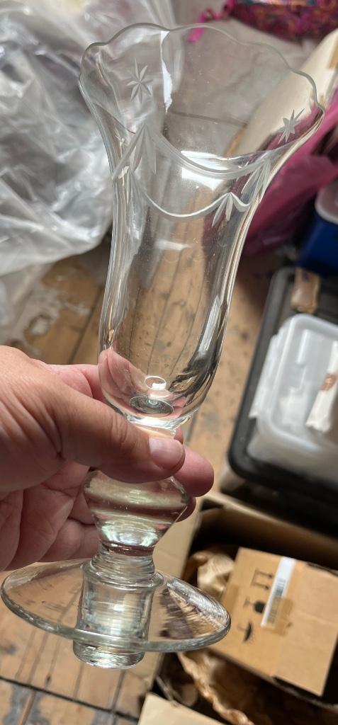 Kristallen vaas met voet voor in een kaarshouder, Antiek en Kunst, Antiek | Glaswerk en Kristal, Ophalen of Verzenden