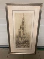 Tekening van kathedraal in antwerpen in kader, Antiek en Kunst, Ophalen