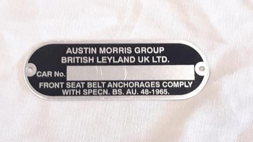 Austin Morris Chassis Identificatieplaatje, Classic Mini, Auto-onderdelen, Klein materiaal, Mini, Oldtimer onderdelen, Rover, Universele onderdelen