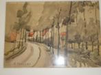 Arthur Hessens Leuven aquarel besneeuwde weg, bloemendreef, Antiek en Kunst, Ophalen