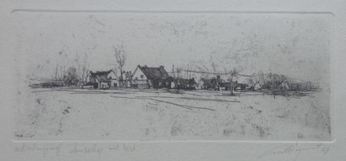 ANTOON BOGAERT / LANDSCHAP MET KERK / ZW-W ETS / 27x36cm KAD, Antiek en Kunst, Kunst | Etsen en Gravures, Ophalen of Verzenden