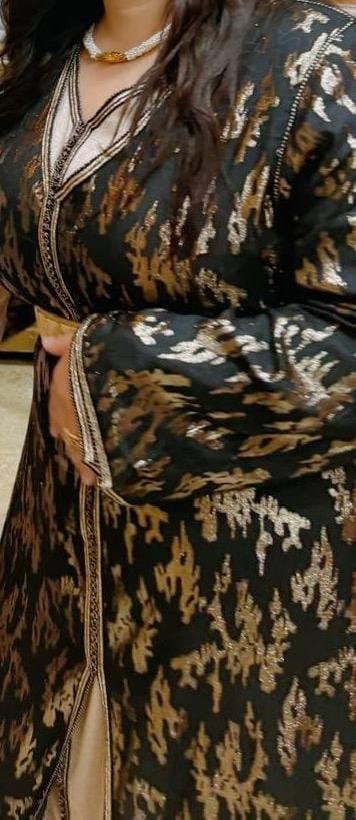 Lebssa/robe marocaine 2 pièces noir doré - tissu tendance, Autre, Taille 46/48 (XL) ou plus grande, Enlèvement ou Envoi, Comme neuf