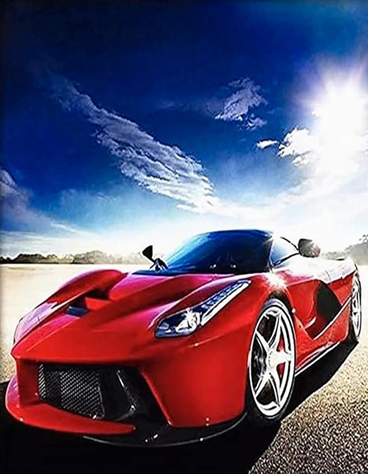 Diamond Painting sportauto rood 50x40cm (rond), Hobby en Vrije tijd, Schilderen, Nieuw, Overige typen, Verzenden