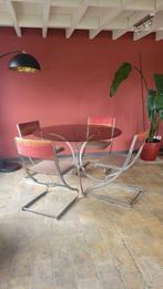 Originele Italiaanse designtafel uit de jaren 70 - rookglas, Huis en Inrichting, Ophalen, Gebruikt, Vintage, 4 tot 6 stoelen