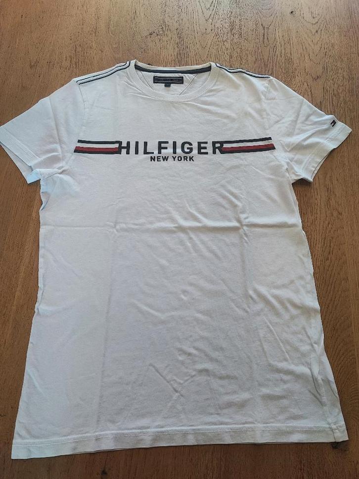 Wit T-shirt Tommy Hilfinger Smal, Kleding | Heren, T-shirts, Zo goed als nieuw, Wit, Ophalen of Verzenden