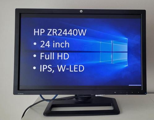 Moniteur HP 24" FullHD ZR2440w, Informatique & Logiciels, Moniteurs, Utilisé, 61 à 100 Hz, DisplayPort, DVI, HDMI, Réglable en hauteur