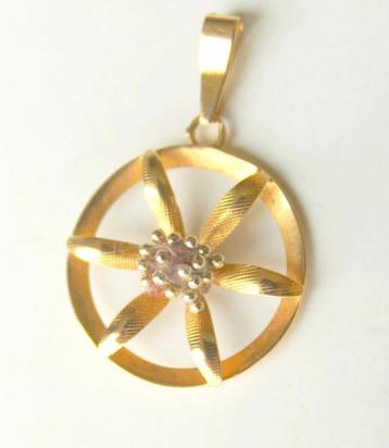 Gouden hanger, circle flower, 18kt goud/witgoud 1,70 g beschikbaar voor biedingen