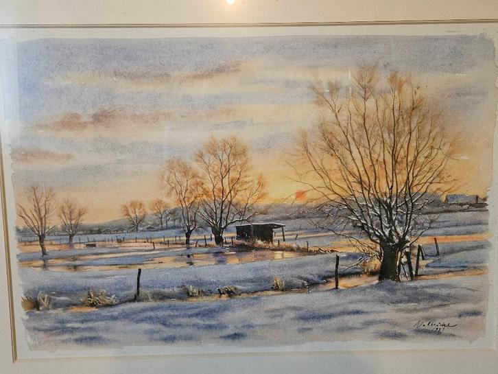 Aquarelle originale de Noël Leriche, Antiquités & Art, Art | Peinture | Classique, Enlèvement ou Envoi