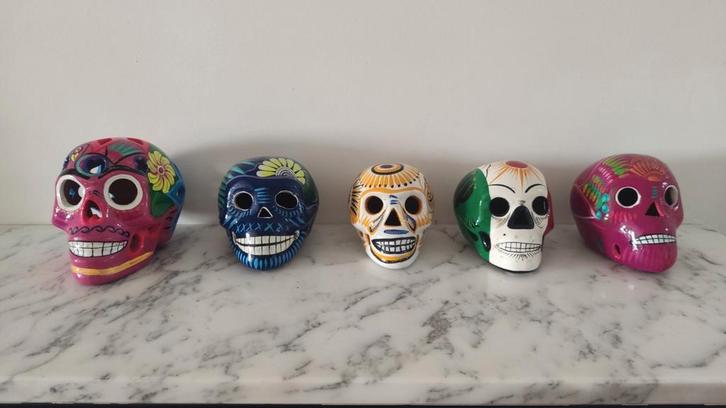 Set Mexicaanse schedels, Collections, Porcelaine, Cristal & Couverts, Comme neuf, Enlèvement
