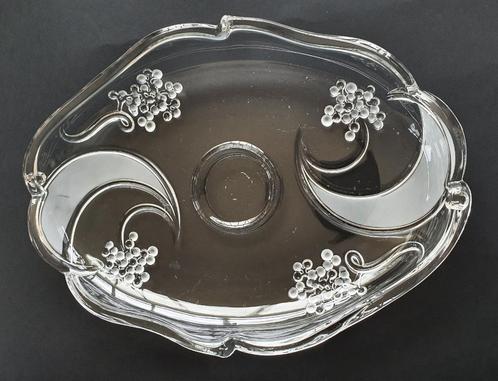 Grote glazen ovalen schaal met mooie decoratie, Maison & Meubles, Cuisine | Vaisselle, Balance ou Balances, Verre, Enlèvement ou Envoi