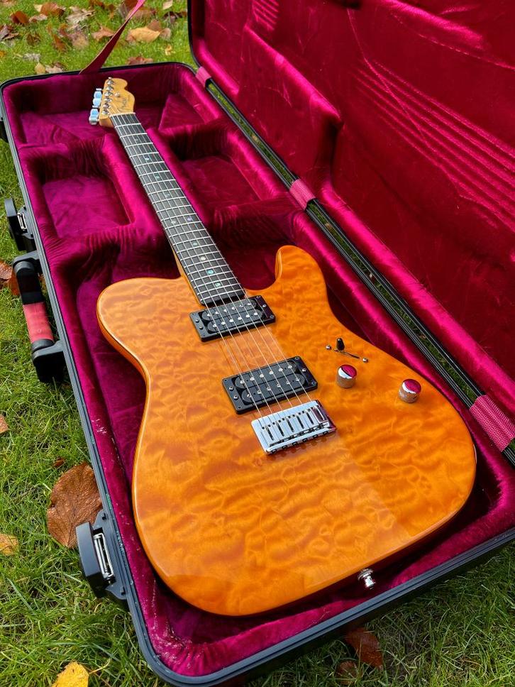 Fender American Deluxe Telecaster QMT HH 2004 Amber, Muziek en Instrumenten, Snaarinstrumenten | Gitaren | Elektrisch, Zo goed als nieuw