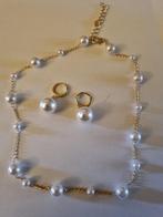 Set met witte parels en goud, Handtassen en Accessoires, Kettingen, Ophalen of Verzenden, Nieuw