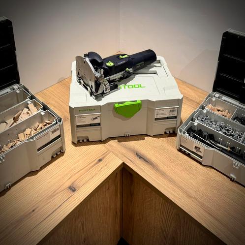 Festool Domino DF 500 Set + Deuvel en verbinderset - Topst., Doe-het-zelf en Bouw, Gereedschap | Freesmachines, Zo goed als nieuw