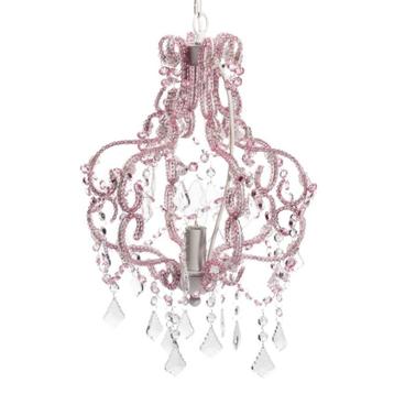 Prachtige luster met roze pareltjes en kristallen hangertjes