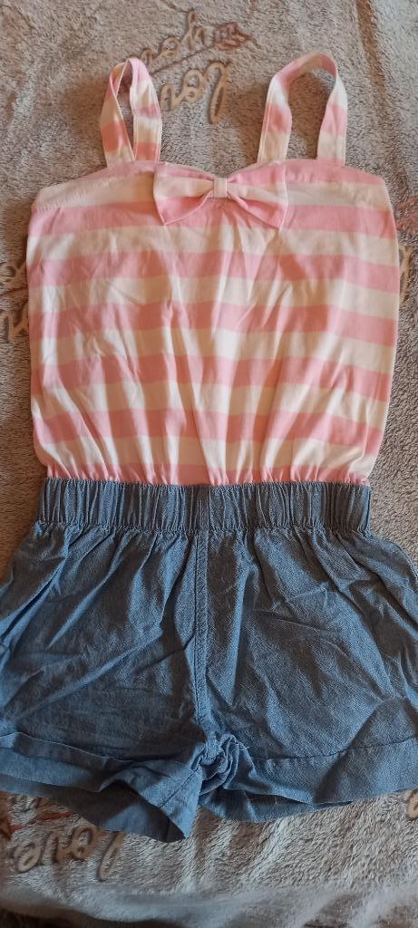 wit roze jumpsuit playsuit maat 116, Kinderen en Baby's, Kinderkleding | Maat 116, Zo goed als nieuw, Meisje, Jurk of Rok, Ophalen of Verzenden