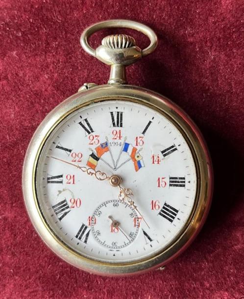 Oorlog Aliance 1914 + Medailles, Bijoux, Sacs & Beauté, Montres | Anciennes | Antiquités, Montre de poche, Autres marques, Acier