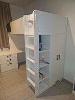 Lit mezzanine avec bureau, options de rangement et armoire, Enlèvement, Comme neuf, Blanc, 210 cm