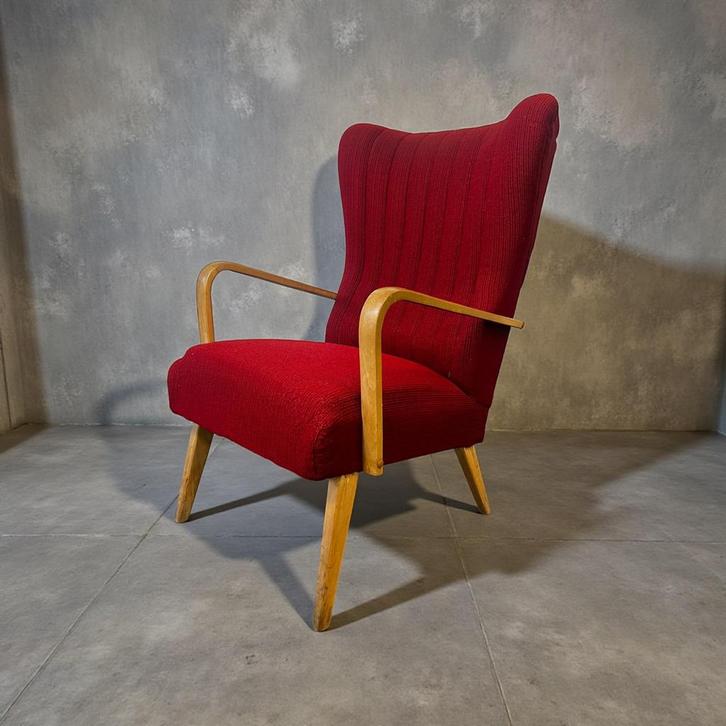 Vintage Scandinavische wingback fauteuil / eenzit, Antiek en Kunst, Antiek | Meubels | Stoelen en Sofa's, Ophalen of Verzenden