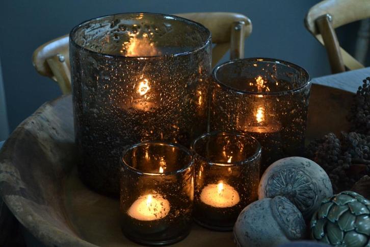 WINDLICHTEN BUBBELGLAS ~vintage black~ landelijk stoer, Huis en Inrichting, Woonaccessoires | Kandelaars en Kaarsen, Nieuw, Kandelaar