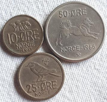 3 X NOORWEGEN :10 &25 ORE 1960+ 50 ORE 1966 KM 411/407/408 beschikbaar voor biedingen