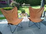 Vlinderstoel leder/metaal, Huis en Inrichting, Ophalen, Gebruikt, Twee, Bruin