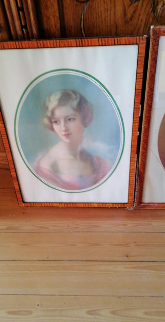 CHROMO ANCIEN ENCADRE VISAGE DE FEMME ART DECO DE RENE PEAN, Antiquités & Art, Enlèvement ou Envoi