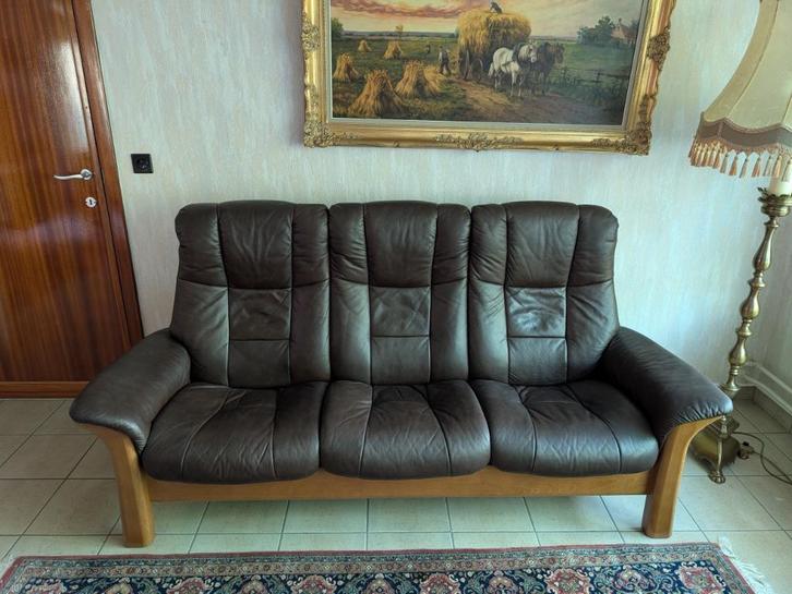 salon te koop, Huis en Inrichting, Zetels | Complete zithoeken, Zo goed als nieuw, Hout, Leer, Ophalen