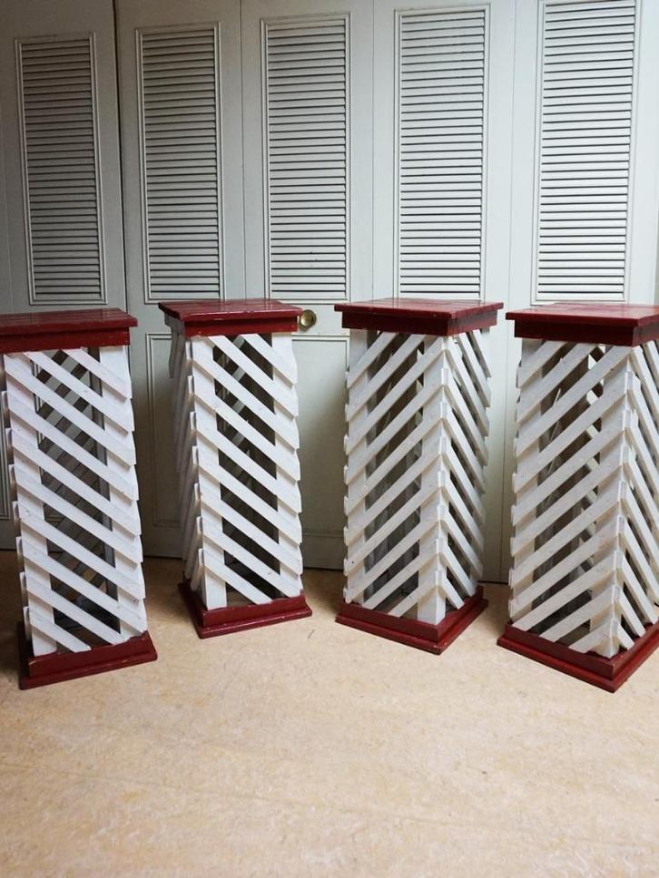 Set van 4 houten sokkels, zuilen, Huis en Inrichting, Woonaccessoires | Zuilen en Pilaren, Gebruikt, Ophalen of Verzenden