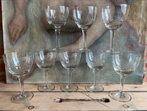 8 grands verres à eau anciens - motif taillé, Antiquités & Art, Antiquités | Verre & Cristal, Enlèvement