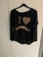 Fijne zwarte pull met opdruk: S, Kleding | Dames, Blouses en Tunieken, Ophalen of Verzenden, Gedragen, Maat 36 (S), Zwart