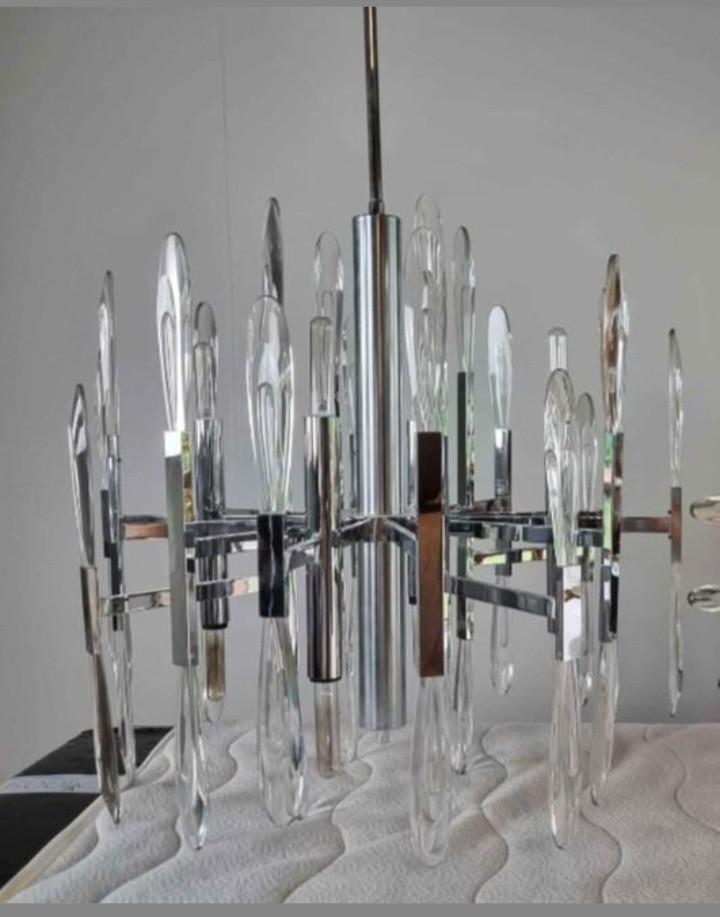 Gaetano Sciolari Vintage hangkroonluchter in chroom en krist, Huis en Inrichting, Woonaccessoires | Overige, Ophalen of Verzenden