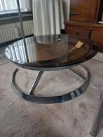Salontafel in glas en aluminium (~ Boris Tabacoff), Huis en Inrichting, Tafels | Salontafels, Ophalen, Zo goed als nieuw, Rond