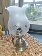 Antieke tinnen lamp met bloemenhandvat van tulpenbol 22,5 cm, Ophalen of Verzenden, Gebruikt, Glas, Minder dan 50 cm