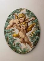 Peinture ovale peinte à la main d'anges sur toile, Antiquités & Art, Enlèvement