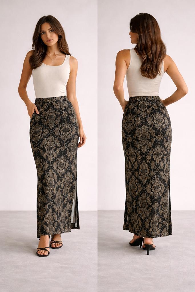 Baroque Print Maxi Rok – Zwart/Goud, Kleding | Dames, Jumpsuits, Zo goed als nieuw, Maat 34 (XS) of kleiner, Zwart, Ophalen of Verzenden