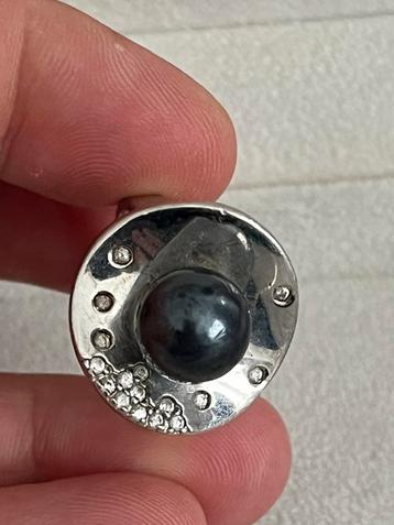 Zilveren ring met zwarte parel 925, Enlèvement ou Envoi, Comme neuf, Avec perle