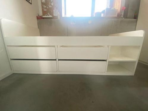 Bed (met lattenbodem en 4 opberglades), wit, Släkt Ikea, Huis en Inrichting, Slaapkamer | Bedden, Gebruikt, Eenpersoons, 90 cm