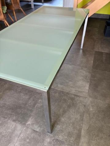 Ikea Torsby glazen eettafel metalen poten 180cm, Huis en Inrichting, Tafels | Eettafels, Ophalen, 50 tot 100 cm, Zo goed als nieuw