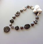 Zwarte cabochon halsketting van natuurlijke agaat en kwarts, Handtassen en Accessoires, Kettingen, Zwart, Ophalen of Verzenden