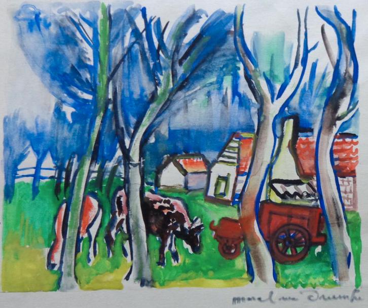 MARCEL VAN DEN DRIESSCHE / BOERDERIJ / ORIGINEEL / 30x39cm, Antiek en Kunst, Kunst | Schilderijen | Modern, Ophalen of Verzenden